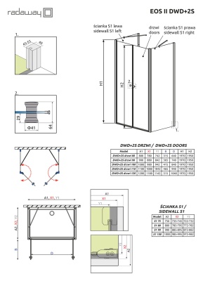 Дверь душевого уголка Radaway Eos II DWD+2S 120 профиль Хром стекло прозрачное