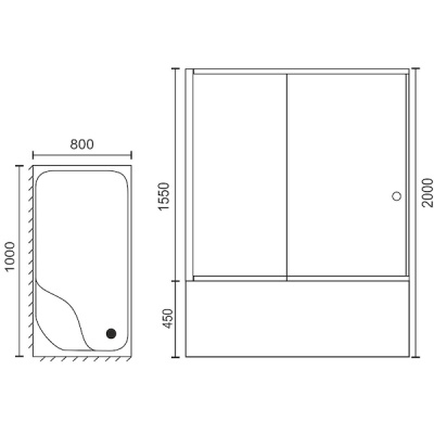 Душевой уголок Royal Bath RB-L-3002-4 100х80 без поддона профиль Хром стекло прозрачное