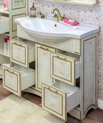 Тумба с раковиной Sanflor Адель 100 Н0000000665 Белая с патиной Золото