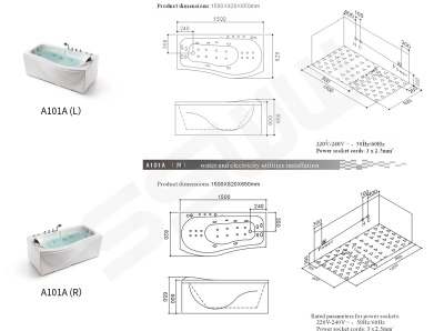Акриловая ванна SSWW A101A 150х82 R с гидромассажем