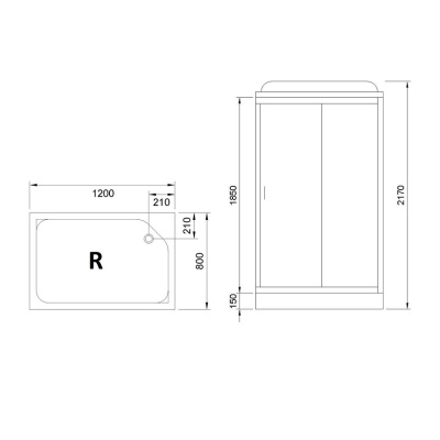Душевая кабина Royal Bath HP 120х80 RB8120HP6-BT-CH-R стекло прозрачное задняя стенка Черная