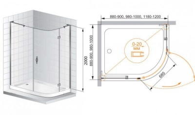 Душевой уголок Cezares Bergamo RH-1 Arco 120x100 L профиль Хром стекло прозрачное
