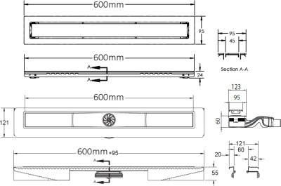 Душевой лоток Berges Wasserhaus Top Stark 600 091149 с решеткой Хром глянец