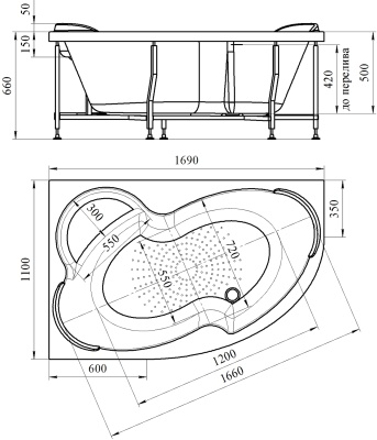 Акриловая ванна Radomir Vannesa Ирма 169х110 L 2-01-0-1-1-217 Белая без гидромассажа