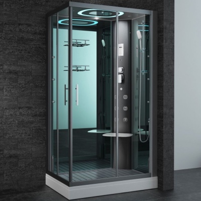 Душевая кабина SSWW BU621 R 120x80 с баней профиль Голубой сапфир матовый задняя стенка зеркальная