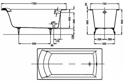 Чугунная ванна Jacob Delafon Biove 170x75 E2930-S-00 без антискользящего покрытия