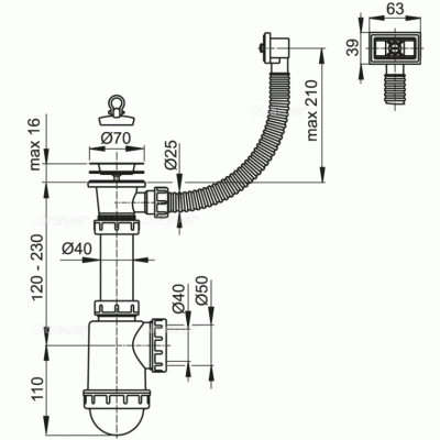 Сифон для кухонной мойки Alcaplast A444-DN50/40 Белый Сифон для кухонной мойки Alcaplast A444-DN50/40 Белый