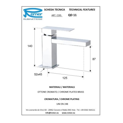 Смеситель для раковины Remer Qubica Design QD11 Хром