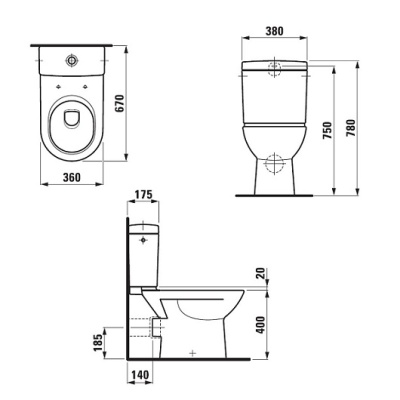 Чаша унитаза-компакта Laufen Pro 8.2495.6 без бачка и сиденья