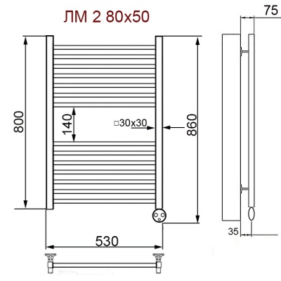 Электрический полотенцесушитель Ника Modern ЛМ 2 80x50 сухой тэн Черный 14 перекладин