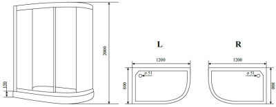 Душевой уголок Timo 120x80 R BY-549R профиль Хром стекло прозрачное