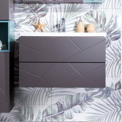 Тумба под раковину Бриклаер Кристалл 80 подвесная Ясень Анкор темный