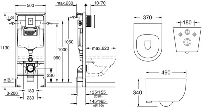 Унитаз Ceramica Nova Play CN3001 с инсталляцией Grohe Rapid SL 38772001 с сиденьем Микролифт с кнопкой Хром