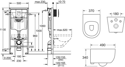 Унитаз Ceramica Nova Play CN3001 с инсталляцией Grohe Rapid SL 38772001 с сиденьем Микролифт с кнопкой Хром