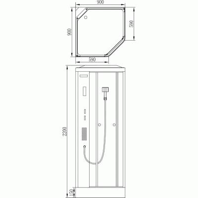Душевая кабина Orans EW-111 90x90 с гидромассажем профиль Белый задние стенки Белые