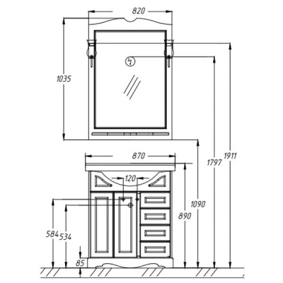 Комплект мебели для ванной Opadiris Клио 80 Орех антикварный со светильником Изабель Бронза