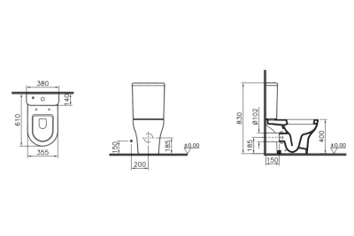 Унитаз компакт Vitra Zentrum Open-Back 9012B003-7203 с бачком и сиденьем