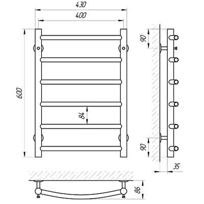 Водяной полотенцесушитель Laris Классик П6 60х40 Хром