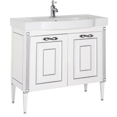 Тумба под раковину Aquanet Паола Домино 90 186121 Белый глянец патина Серебро