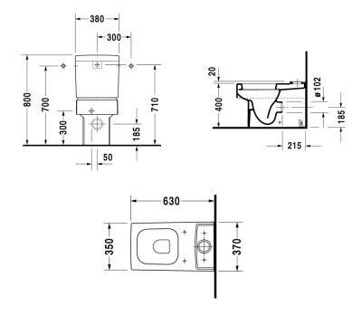 Унитаз компакт Duravit Vero 21160900001 без бачка и крышки-сиденья