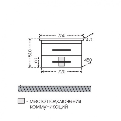 Тумба с раковиной СанТа Вегас 75 2 ящика подвесная Белая
