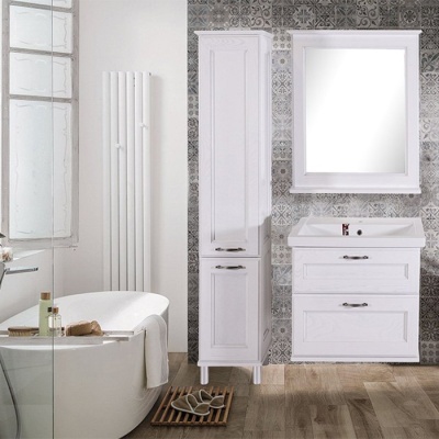 Тумба под раковину ASB-Woodline Прато 70 подвесная Белый патина серебро