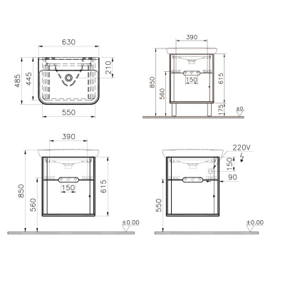 Тумба с раковиной Vitra Sento 63 60834 подвесная Антрацит матовый