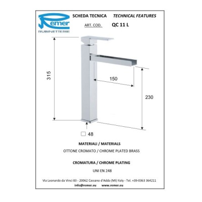 Смеситель для раковины Remer Qubica Cascata QC11L Хром