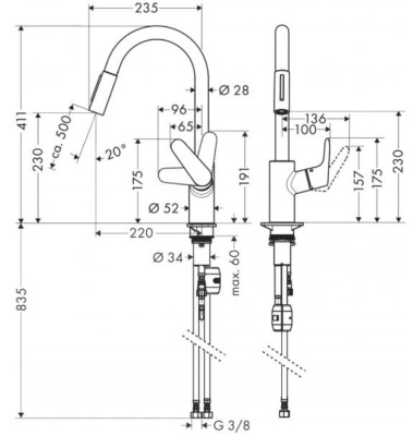 Смеситель для кухни Hansgrohe Focus 31815670 Черный матовый