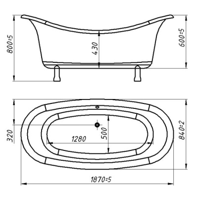 Ванна из искусственного камня Castone Корсика 190x86 на ножках Белая