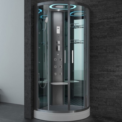 Душевая кабина SSWW BU602 100x100 с баней профиль Голубой сапфир матовый задняя стенка зеркальная