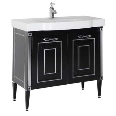 Тумба под раковину Aquanet Паола Домино 90 186120 Черный глянец патина Серебро