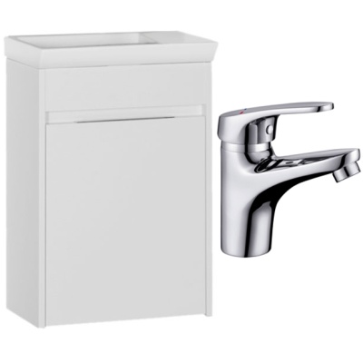 Тумба с раковиной Aquanet Дувр 45 со смесителем Aura SD20083 Белый