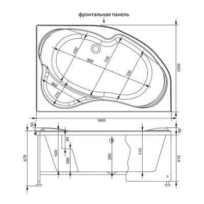 Акриловая ванна Aquanet Allento 170x100 L 00203892+242141+204668 с гидромассажем