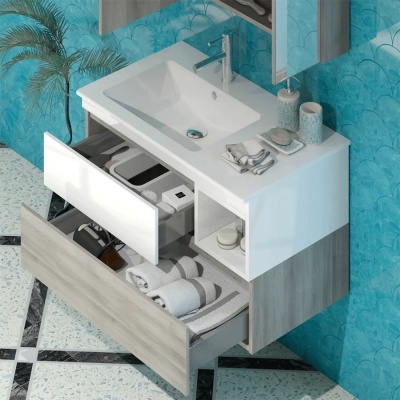 Тумба под раковину Opadiris Фортуна 90 Z0000015122 Белая глянцевая/Орегон