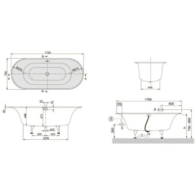 Квариловая ванна Villeroy&Boch Cetus 175x75 Белый альпин