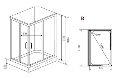 Душевая кабина Timo Lux 110x85 TL-1504R с гидромассажем