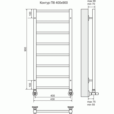 Водяной полотенцесушитель Terminus Контур П8 400х900 4660059582450 Хром