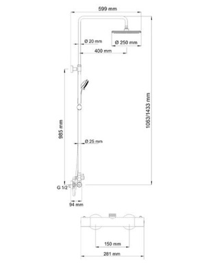 Душевая система WasserKRAFT A13302 с термостатом Хром