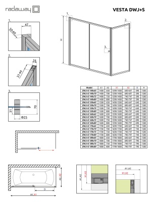 Шторка на ванну Radaway Vesta DWJ 180 профиль Хром стекло прозрачное