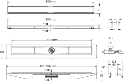 Душевой лоток Berges Wasserhaus B1 Antik 800 090126 с решеткой Матовый хром