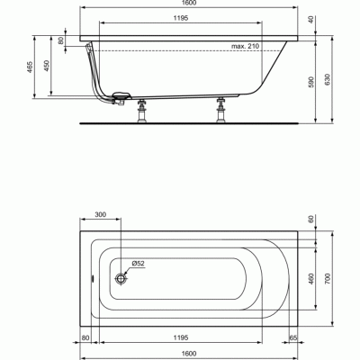 Акриловая ванна Ideal Standard Hotline K274501 160х70 без гидромассажа