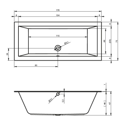 Акриловая ванна Riho Lugo Velvet 170x75 без гидромассажа