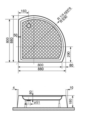 Акриловый поддон для душа RGW Acrylic Pluto Lux/Tn-pl 80x80x18 без сифона