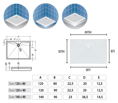 Душевой поддон из искусственного камня Kolpa San Duro 120x80x15 Белый