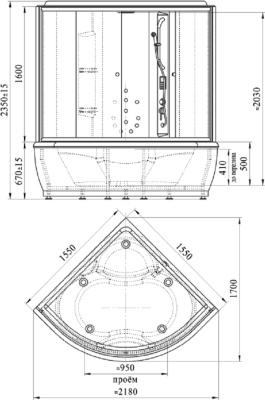 Душевой бокс Radomir Калифорния 2 155x155 1-04-1-0-5-0811 профиль Белый стекло матовое
