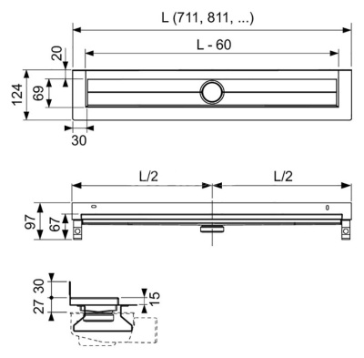 Душевой лоток Tece Drainline 80 600801 пристенный без крышки
