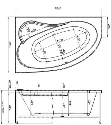 Акриловая ванна Aquanet Luna 155x100 L 203996 без гидромассажа