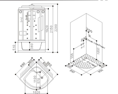 Душевая кабина SSWW BU106B 95х95 с баней профиль Белый задняя стенка Белая