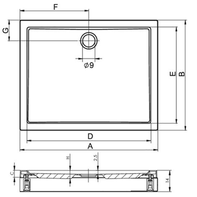 Акриловый поддон для душа Riho Davos 290 140x80 DA4500500000000 Белый без антискользящего покрытия